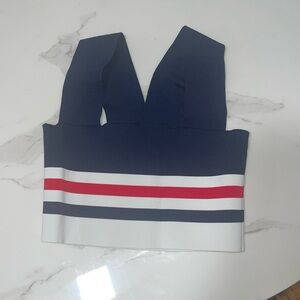 Red white and blue crop top straight line neck size S